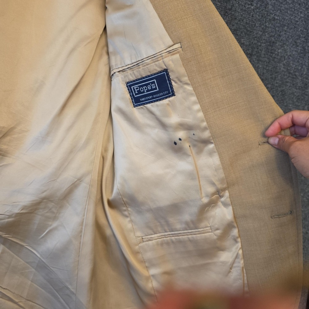 Chaps Ralph Lauren Blazer Sport Coat Mens 46 Beige‎ Gold Button USA Jacket FLAWS - Picture 10 of 16